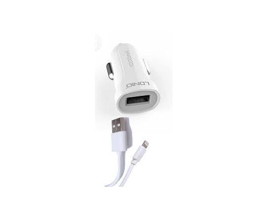 Придбати Автомобильное зарядное устройство LDNIO Lightning для Iphone5/6 1A 2в1 White, image , характеристики, відгуки