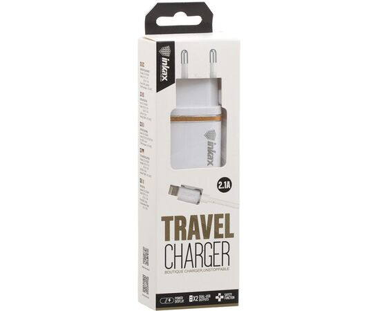 Купить Сетевое зарядное устройство INKAX CD-11 Travel charger + Lightning cable 2USB 2.4A White, фото , характеристики, отзывы