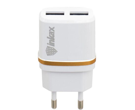 Купить Сетевое зарядное устройство INKAX CD-11 Travel charger + Lightning cable 2USB 2.4A White, фото , изображение 2, характеристики, отзывы