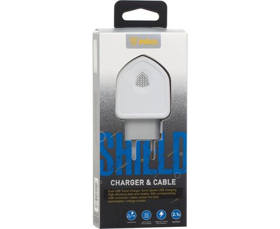 Придбати Сетевое зарядное устройство INKAX CD-18 Travel charger + Lightning cable 2USB 2.1A White, image , характеристики, відгуки