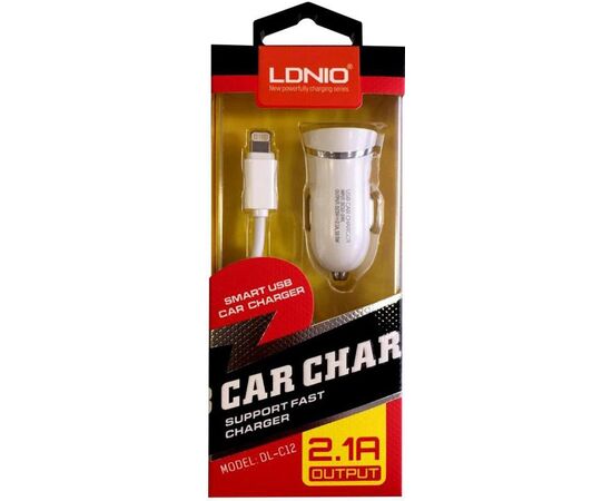 Купить Автомобильное зарядное устройство LDNIO DL-C12 Car charger 1USB 2.1A + Lightning cable White, фото , характеристики, отзывы