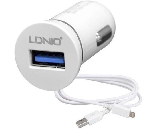 Купить Автомобильное зарядное устройство LDNIO DL-C12 Car charger 1USB 2.1A + Lightning cable White, фото , изображение 2, характеристики, отзывы