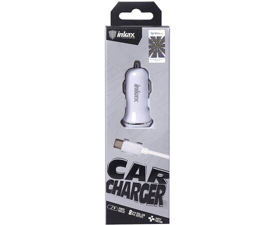 Придбати Автомобильное зарядное устройство INKAX CD-12 Car charger + Type-C cable 2USB 2.1A White, image , характеристики, відгуки