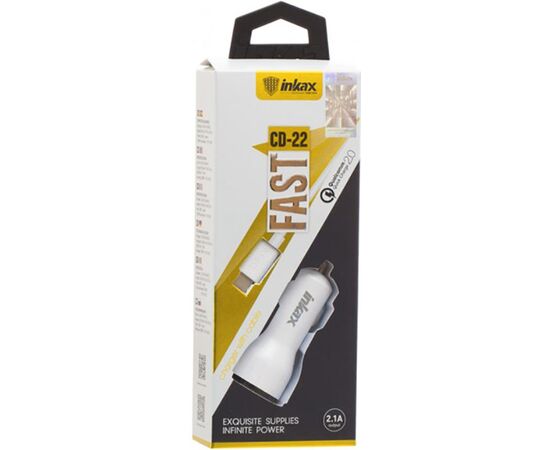 Купить Автомобильное зарядное устройство INKAX CD-22 Car charger + Type-C cable 1USB 2.1A White, фото , характеристики, отзывы