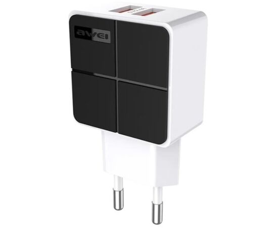 Купить Сетевое зарядное устройство AWEI C-500 Travel charger 2USB 2.4A Black, фото , изображение 2, характеристики, отзывы