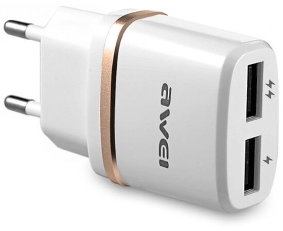 Придбати Сетевое зарядное устройство AWEI C-930 Travel charger 2USB 2.1A White/Silver, image , зображення 3, характеристики, відгуки