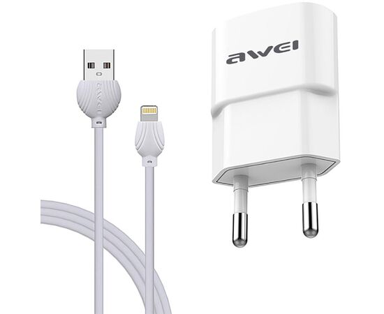 Купить Сетевое зарядное устройство AWEI C-832 Travel charger + Lightning cable 1USB 2.1A White, фото , характеристики, отзывы