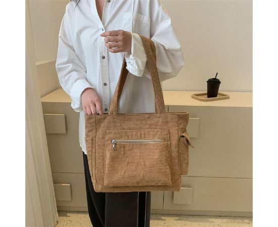 Купить Вельветовый вместительный бежевий шоппер Lilly P2-1468B, фото , изображение 2, характеристики, отзывы