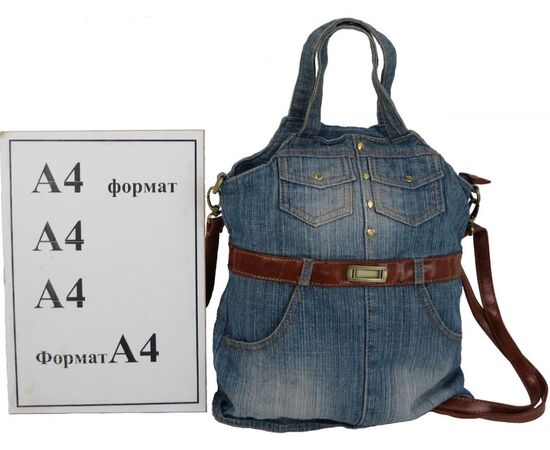 Купить Жіноча джинсова сумка у формі сарафана Fashion jeans bag синя, фото , изображение 8, характеристики, отзывы