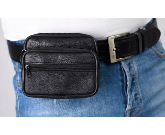 Купить Невелика чоловіча барсетка, сумка на пояс з екошкіри Pako Jeans чорна, фото , характеристики, отзывы