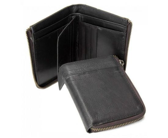 Купить Кожаное мужское портмоне на молнии Tiding Bag черное, фото , изображение 2, характеристики, отзывы
