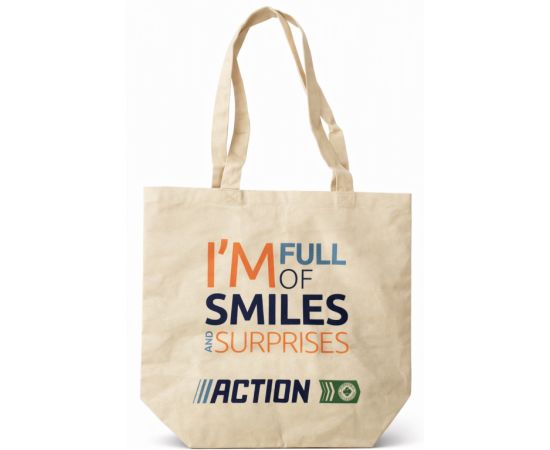 Купить Эко сумка шоппер для покупок из плотного коттона Action 44x38x16 см бежевая, фото , изображение 2, характеристики, отзывы