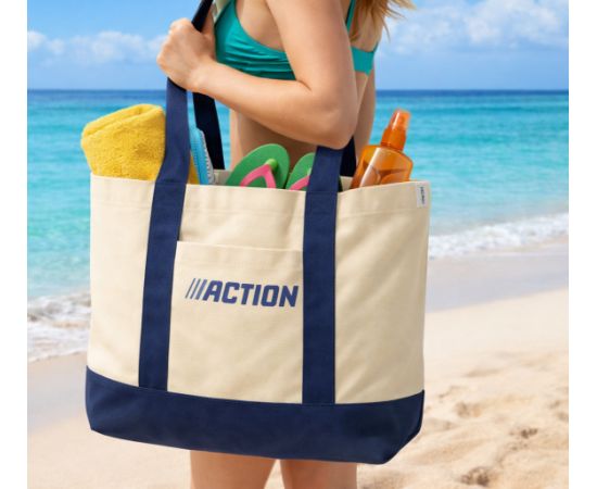 Купить Эко сумка для пляжа, покупок из плотного коттона Action 52x36x15 см бежевая, фото , характеристики, отзывы
