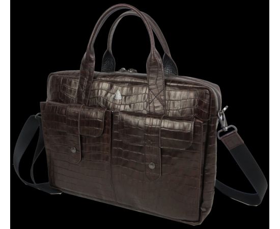 Купить Мужская кожаная сумка, портфель под крокодила Mykhail Ikhtyar коричневая, фото , изображение 2, характеристики, отзывы