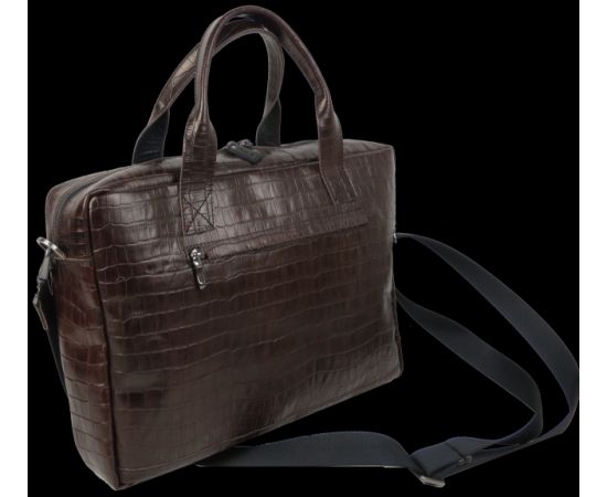 Купить Мужская кожаная сумка, портфель под крокодила Mykhail Ikhtyar коричневая, фото , изображение 5, характеристики, отзывы