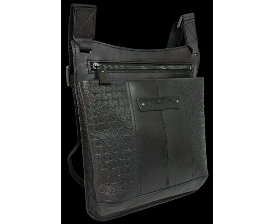 Купить Мужская кожаная наплечная сумка, планшетка Mykhail Ikhtyar черная, фото , изображение 2, характеристики, отзывы