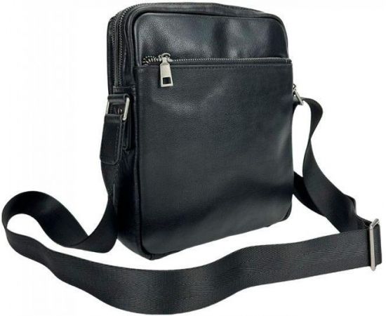 Купить Мужская сумка кожаная Tiding Bag через плечо черная, фото , изображение 4, характеристики, отзывы