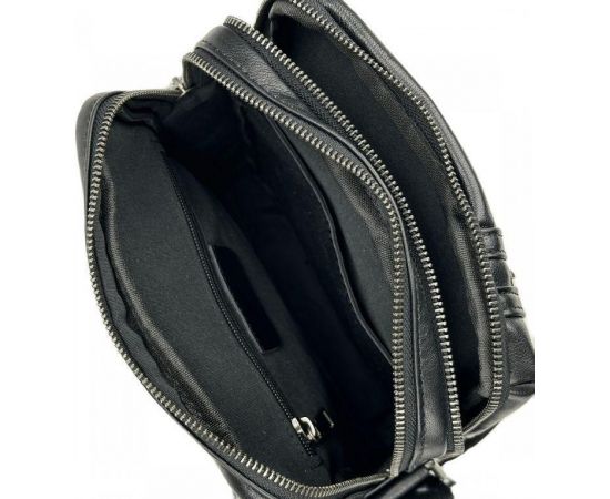 Купить Мужская сумка кожаная Tiding Bag через плечо черная, фото , изображение 6, характеристики, отзывы