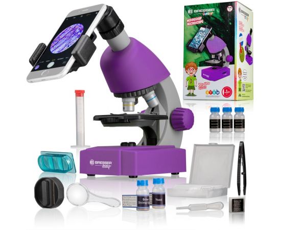 Купить Мікроскоп Bresser Junior 40x-640x Purple з набором для дослідів і адаптером для смартфона (8851300GSF000), фото , характеристики, отзывы