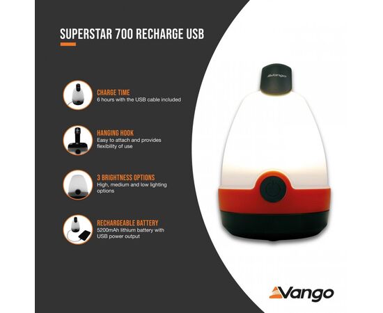 Придбати Ліхтар кемпінговий Vango Superstar 700 Recharge USB Orange (ACSLANTRN3KTW37), image , зображення 5, характеристики, відгуки