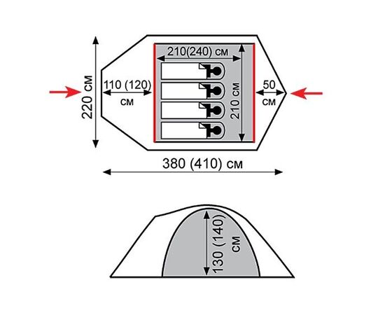Купить Намет Tramp Mountain 4 (V2) сірий/червоний (TRT-024), фото , изображение 3, характеристики, отзывы