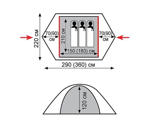 Купить Намет Tramp Peak 3 (V2) сірий/червоний (TRT-026), фото , изображение 4, характеристики, отзывы